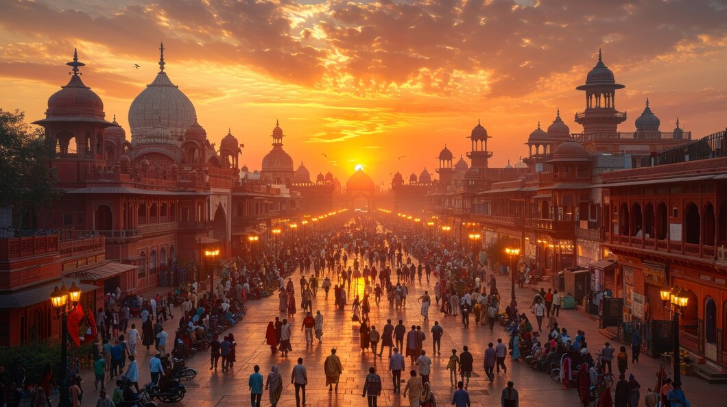 Busy Indian city street scene
